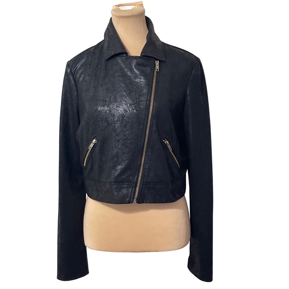 IZ BYER Black Faux Leather Moto‎ Jacket XL Textured Edgy Biker Gothic Grunge